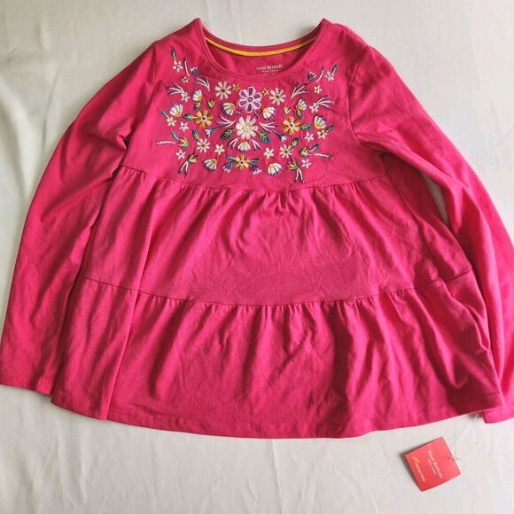 Isaac Mizrahi NWT Girls Pink Ruffle Blouse – Floral Embroidered Top Size L - Picture 6 of 12